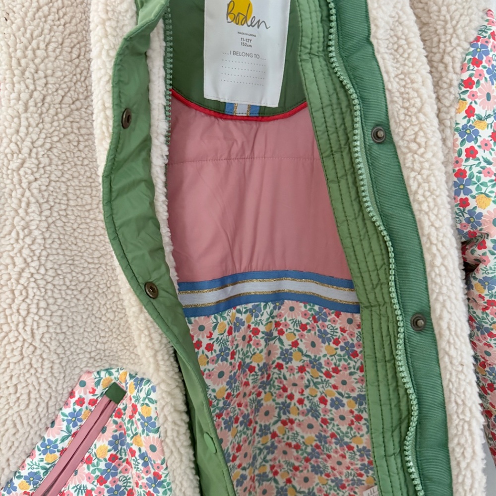Boden Girls' Borg Spring Fleece Coat, Size 11-12 years - Picture 4 of 8